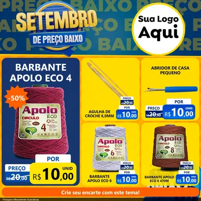 Modelo de Rede Social para Feed Facebook com o tema Setembro De Preço Baixo para Armarinho e Aviamentos