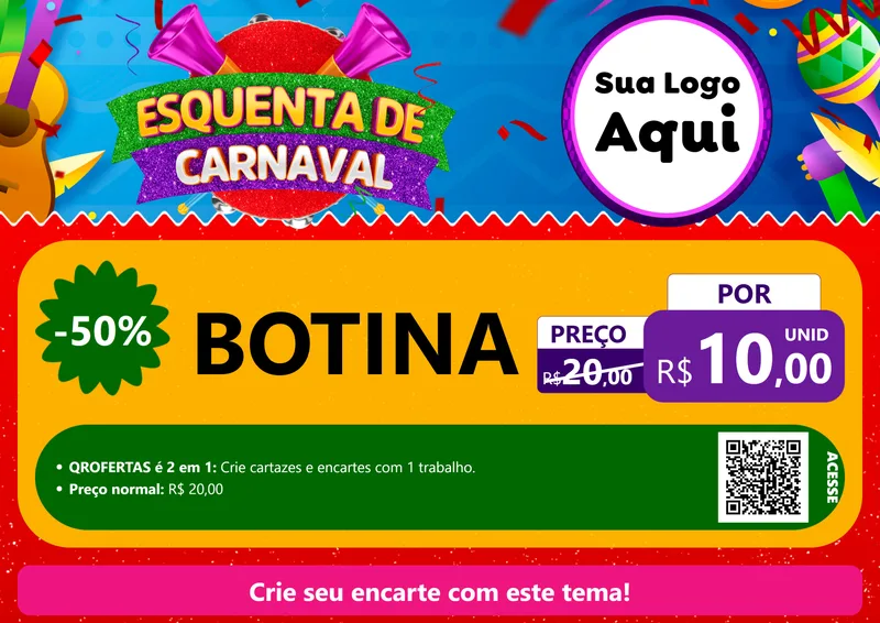 Modelo de Cartaz para Cartaz A4 Horizontal com o tema Esquenta de Carnaval para Agropecuária