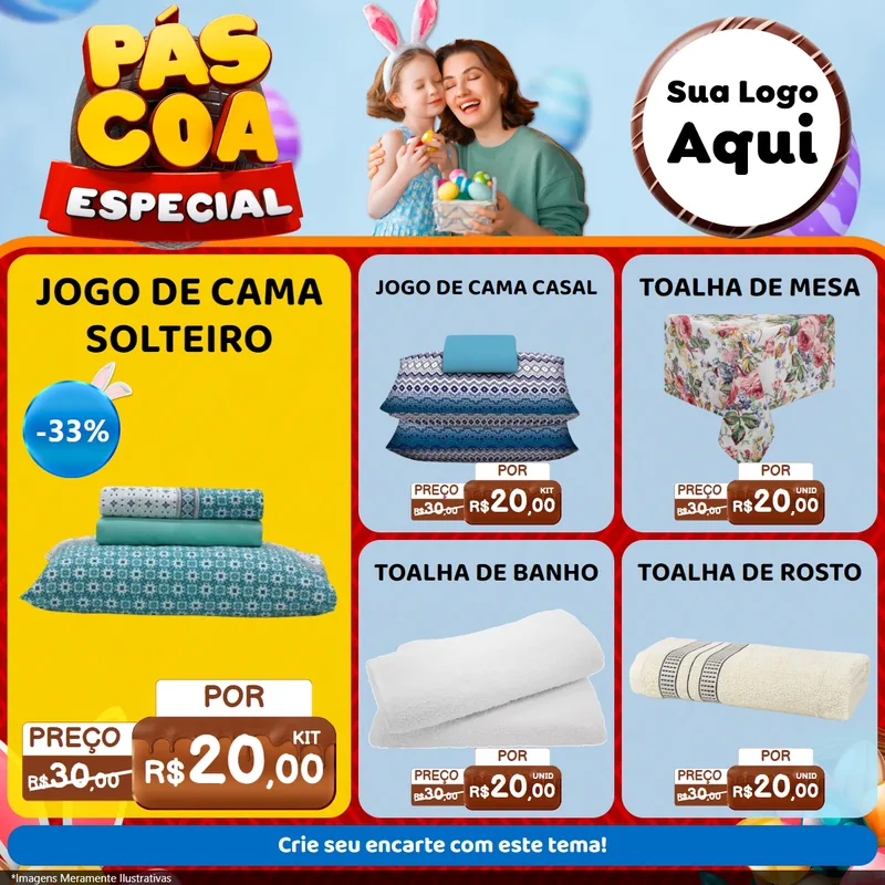 Modelo de Rede Social para Feed Facebook com o tema Páscoa Especial para Cama, Mesa e Banho