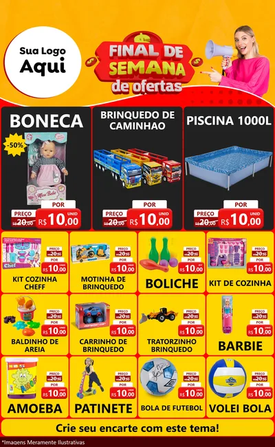 Modelo de Encarte para Encarte Grande com o tema Final de Semana de Ofertas para Brinquedos