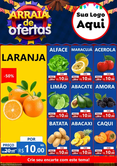 Modelo de Encarte para Encarte A4 Vertical com o tema Arraiá de Ofertas para Hortifrúti