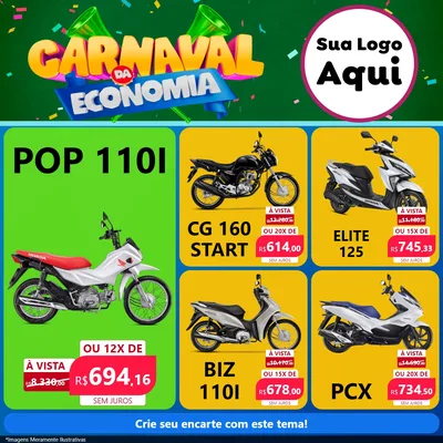 Modelo de Rede Social para Feed Facebook com o tema Carnaval da Economia para Concessionaria de Motos