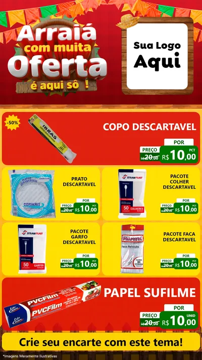 Modelo de TV para TV Vertical com o tema Arraiá Com Muita Oferta - É Aqui Sô! para Embalagens