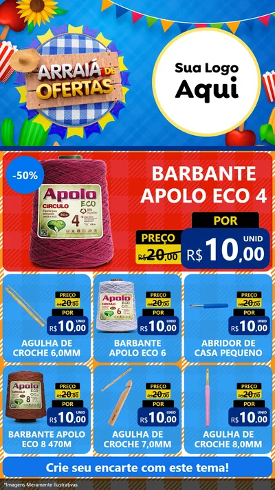 Modelo de Rede Social para Stories com o tema Arraiá de Ofertas para Armarinho e Aviamentos