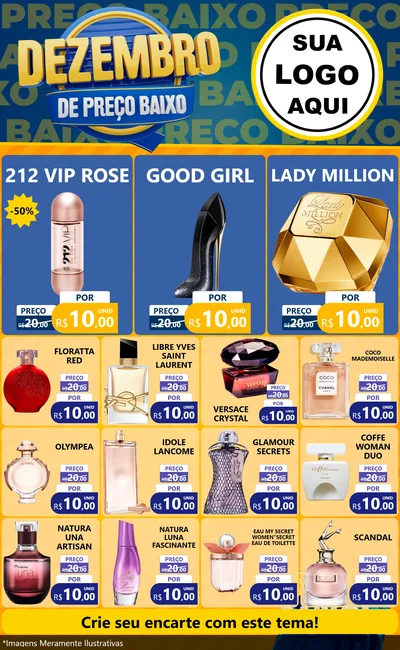 Modelo de Encarte para Encarte Grande com o tema Dezembro de Preço Baixo para Perfumes