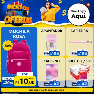 Modelo de Rede Social para Feed Facebook com o tema Sextou de Ofertas para Papelaria