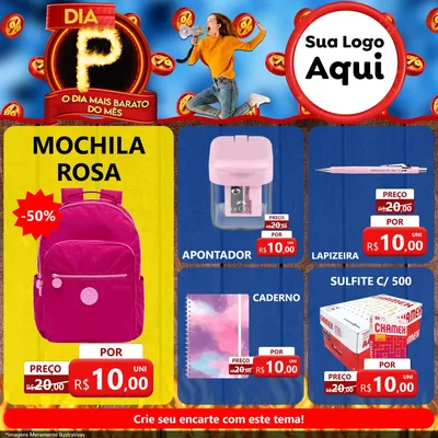 Modelo de Rede Social para Feed Facebook com o tema Dia P - O Dia Mais Barato Do Mês para Papelaria