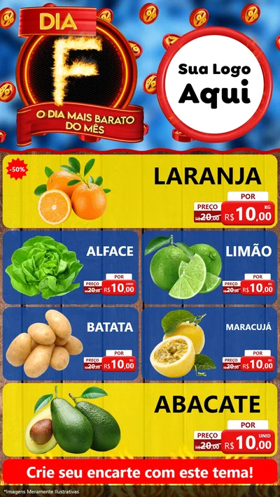 Modelo de TV para TV Vertical com o tema Dia F - O Dia Mais Barato Do Mês para Hortifrúti