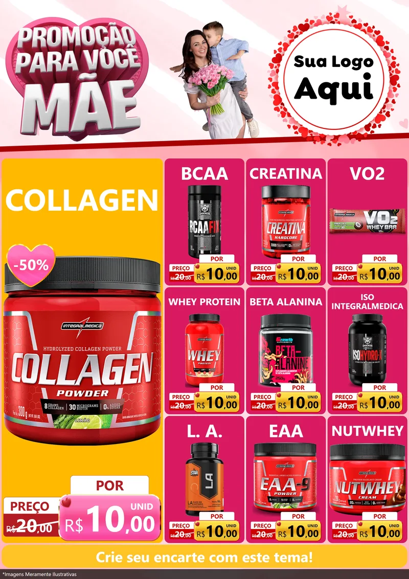Modelo de Encarte para Encarte A4 Vertical com o tema Promoção Para Você Mãe para Suplementos alimentares