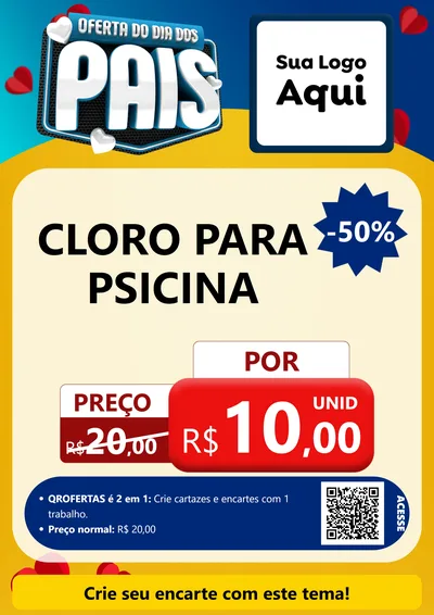 Modelo de Cartaz para Cartaz A4 Vertical com o tema Oferta Do Dia Dos Pais para Produtos para Piscina