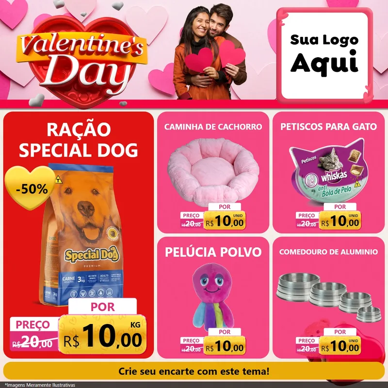 Modelo de Rede Social para Feed Facebook com o tema Valentine's Day para Pet Shop