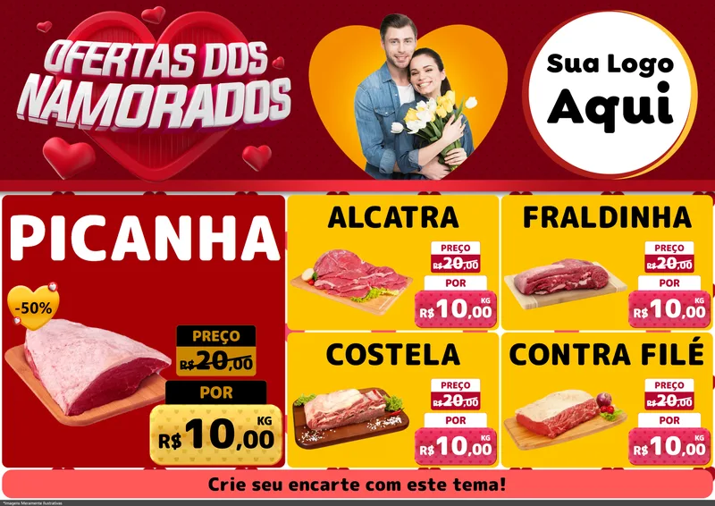 Modelo de Encarte para Encarte A4 Horizontal com o tema Ofertas Dos Namorados para Açougue