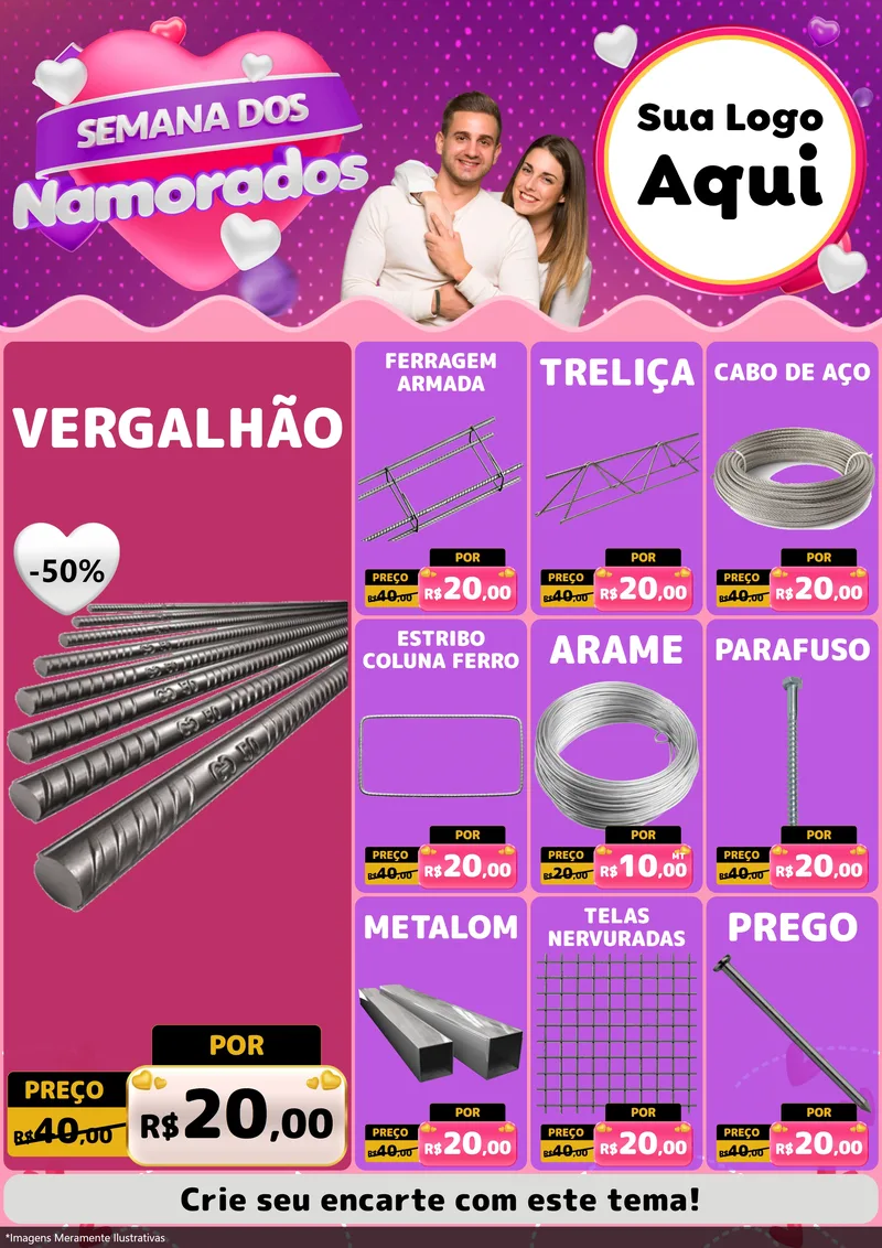 Modelo de Encarte para Encarte A4 Vertical com o tema Semana dos Namorados para Ferragens