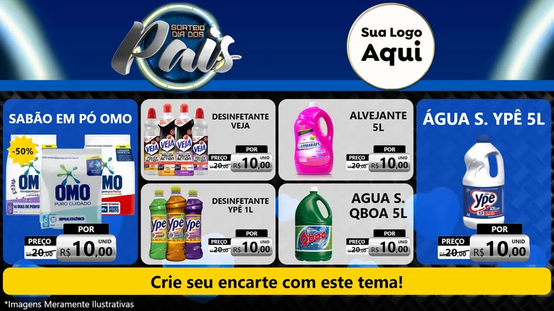 Modelo de TV para TV Horizontal com o tema Sorteio Dia Dos Pais para Produtos de Limpeza