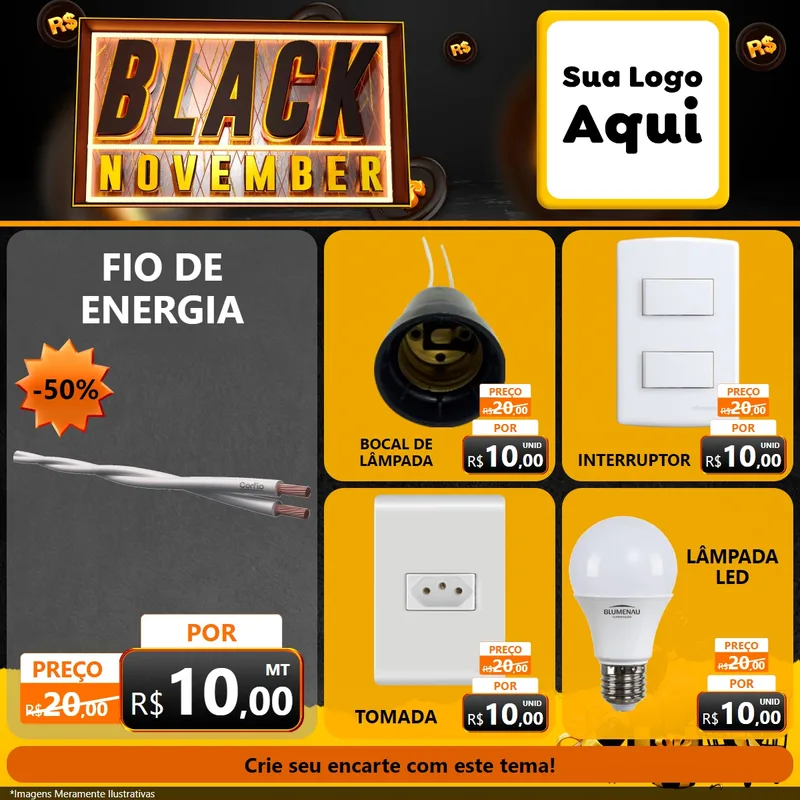Modelo de Rede Social para Feed Facebook com o tema Black November para Materiais Elétricos