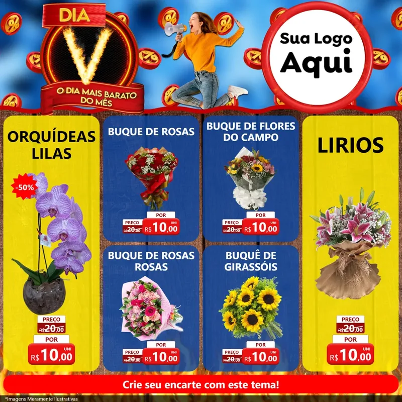 Modelo de Rede Social para Feed Facebook com o tema Dia V - O Dia Mais Barato Do Mês para Floricultura e jardim