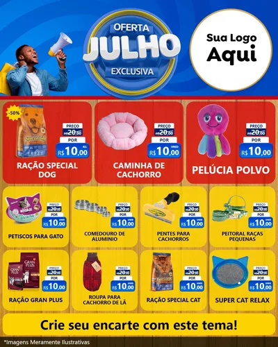 Modelo de Rede Social para Feed Instagram com o tema Oferta Exclusiva, Julho para Pet Shop