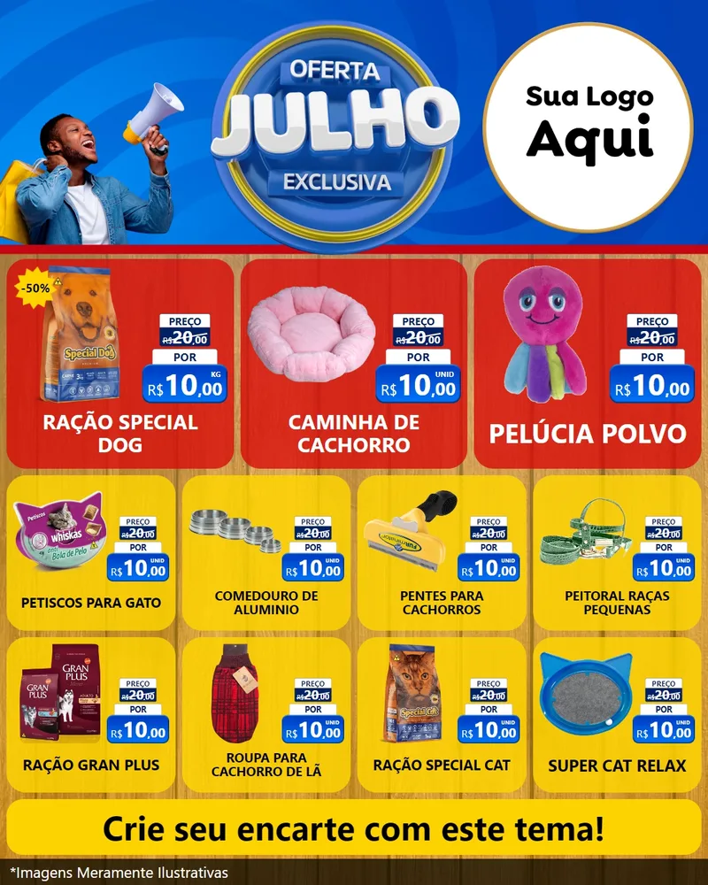 Modelo de Rede Social para Feed Instagram com o tema Oferta Exclusiva, Julho para Pet Shop