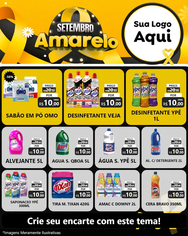 Modelo de Rede Social para Feed Instagram com o tema Setembro Amarelo para Produtos de Limpeza