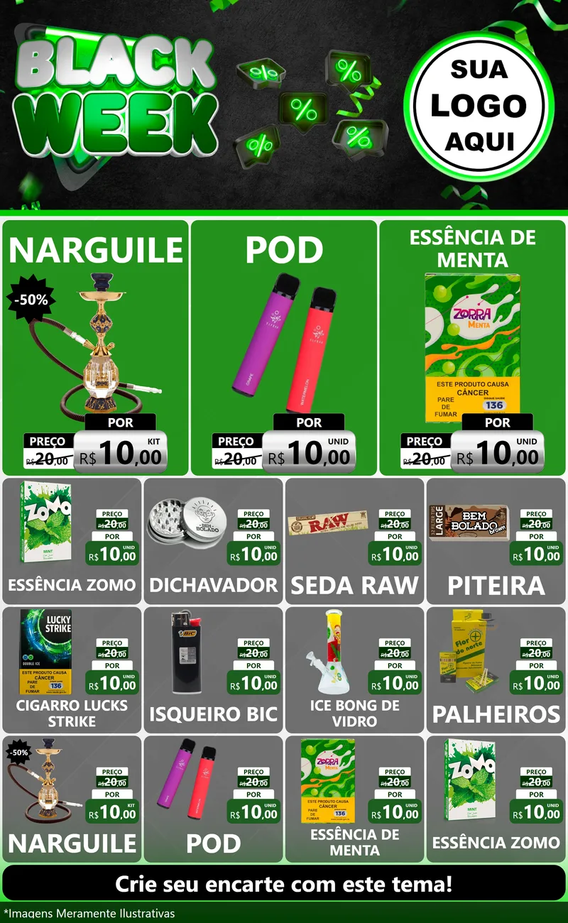 Modelo de Encarte para Encarte Grande com o tema Black Week para Tabacaria