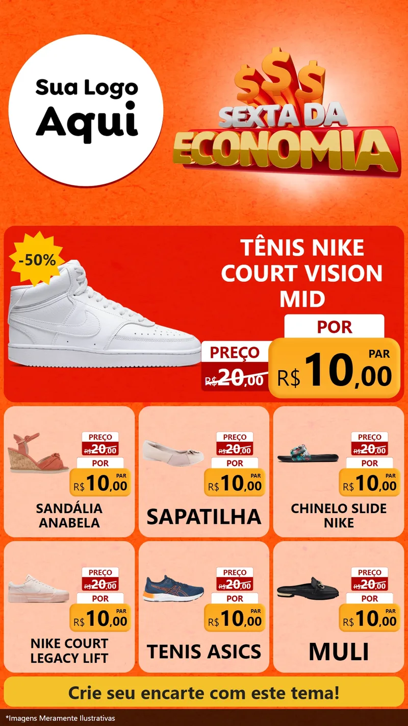 Modelo de Rede Social para Stories com o tema Sexta da Economia para Calçados