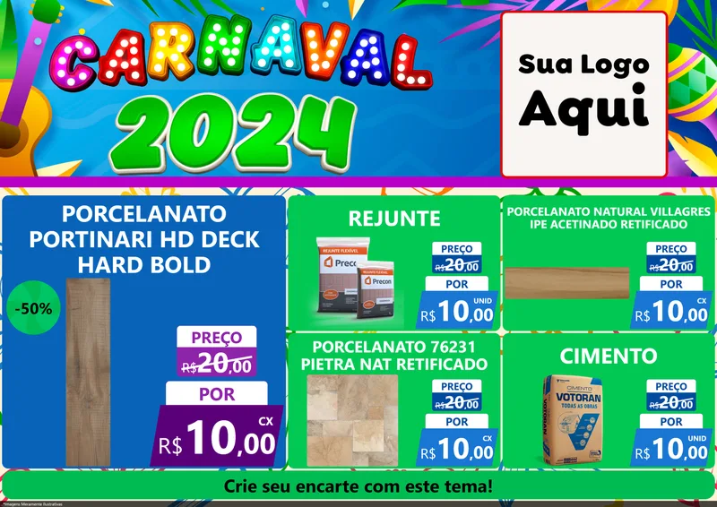 Modelo de Encarte para Encarte A4 Horizontal com o tema Carnaval 2027 para Pisos e revestimentos