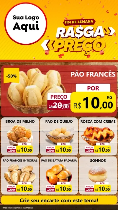 Modelo de Rede Social para Stories com o tema Fim de Semana Rasga Preços para Padaria