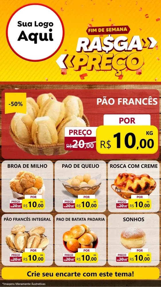 Modelo de Rede Social para Stories com o tema Fim de Semana Rasga Preços para Padaria