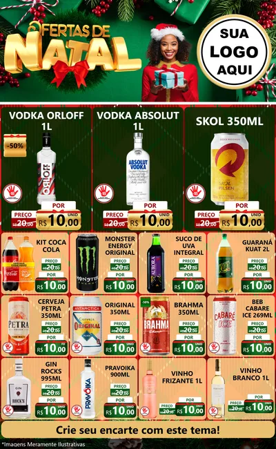 Modelo de Encarte para Encarte Grande com o tema Ofertas de Natal para Distribuidora de bebidas