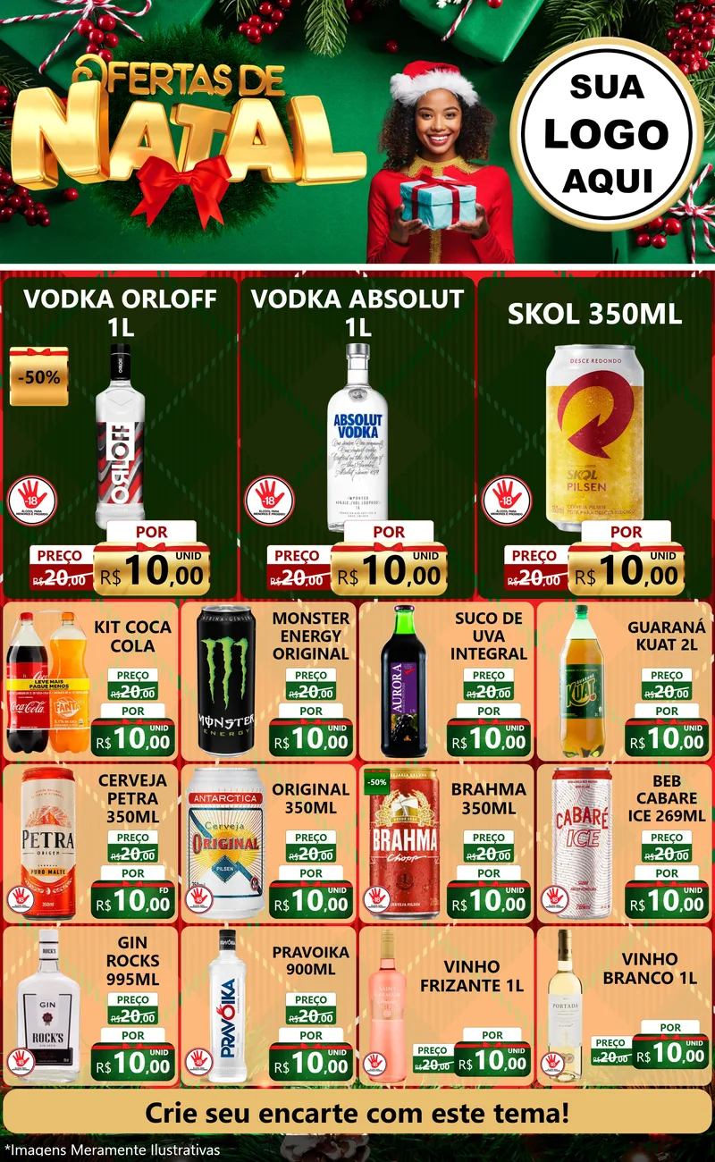 Modelo de Encarte para Encarte Grande com o tema Ofertas de Natal para Distribuidora de bebidas