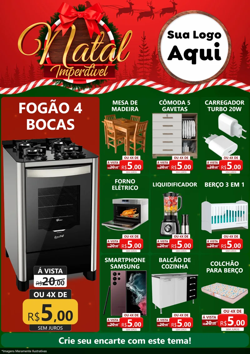 Modelo de Encarte para Encarte A4 Vertical com o tema Natal Imperdível para Móveis e Eletro