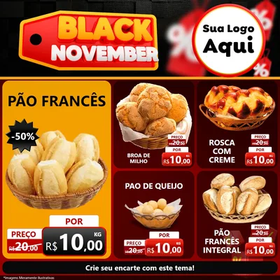 Modelo de Rede Social para Feed Facebook com o tema Black November para Padaria