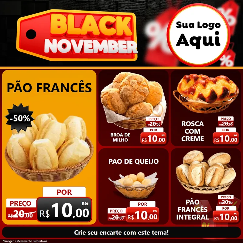 Modelo de Rede Social para Feed Facebook com o tema Black November para Padaria