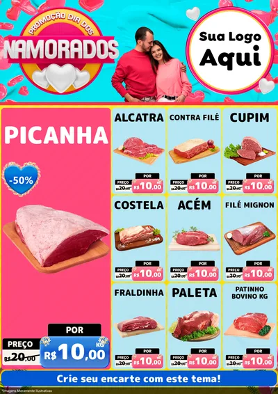 Modelo de Encarte para Encarte A4 Vertical com o tema Promoção Dia dos Namorados para Açougue