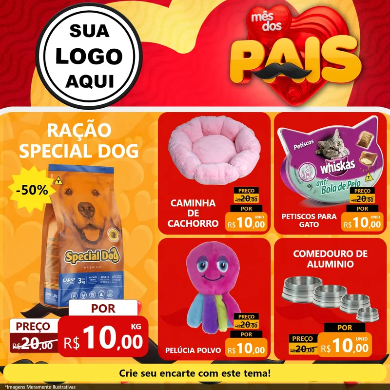 Modelo de Rede Social para Feed Facebook com o tema Mês Dos Pais para Pet Shop