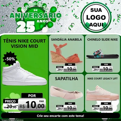 Modelo de Rede Social para Feed Facebook com o tema Promoção de Aniversário - 25 Anos para Calçados