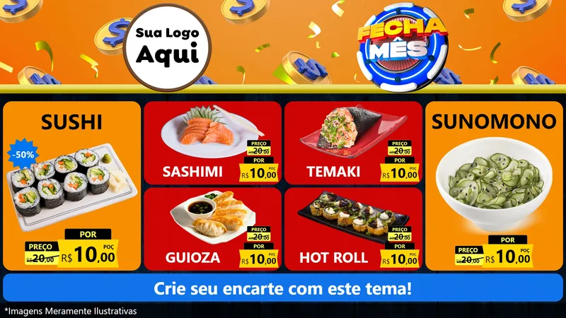 Modelo de TV para TV Horizontal com o tema Fecha Mês para Comida japonesa