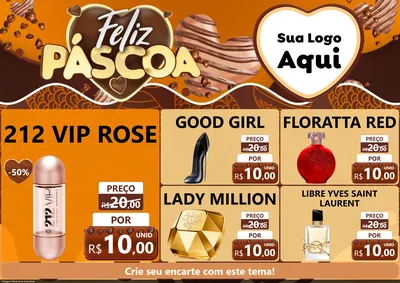 Modelo de Encarte para Encarte A4 Horizontal com o tema Feliz Páscoa para Perfumes