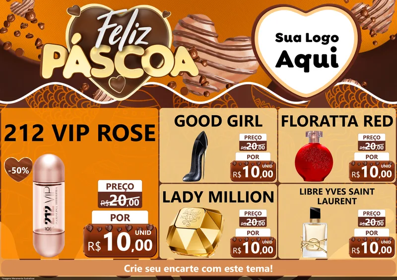 Modelo de Encarte para Encarte A4 Horizontal com o tema Feliz Páscoa para Perfumes