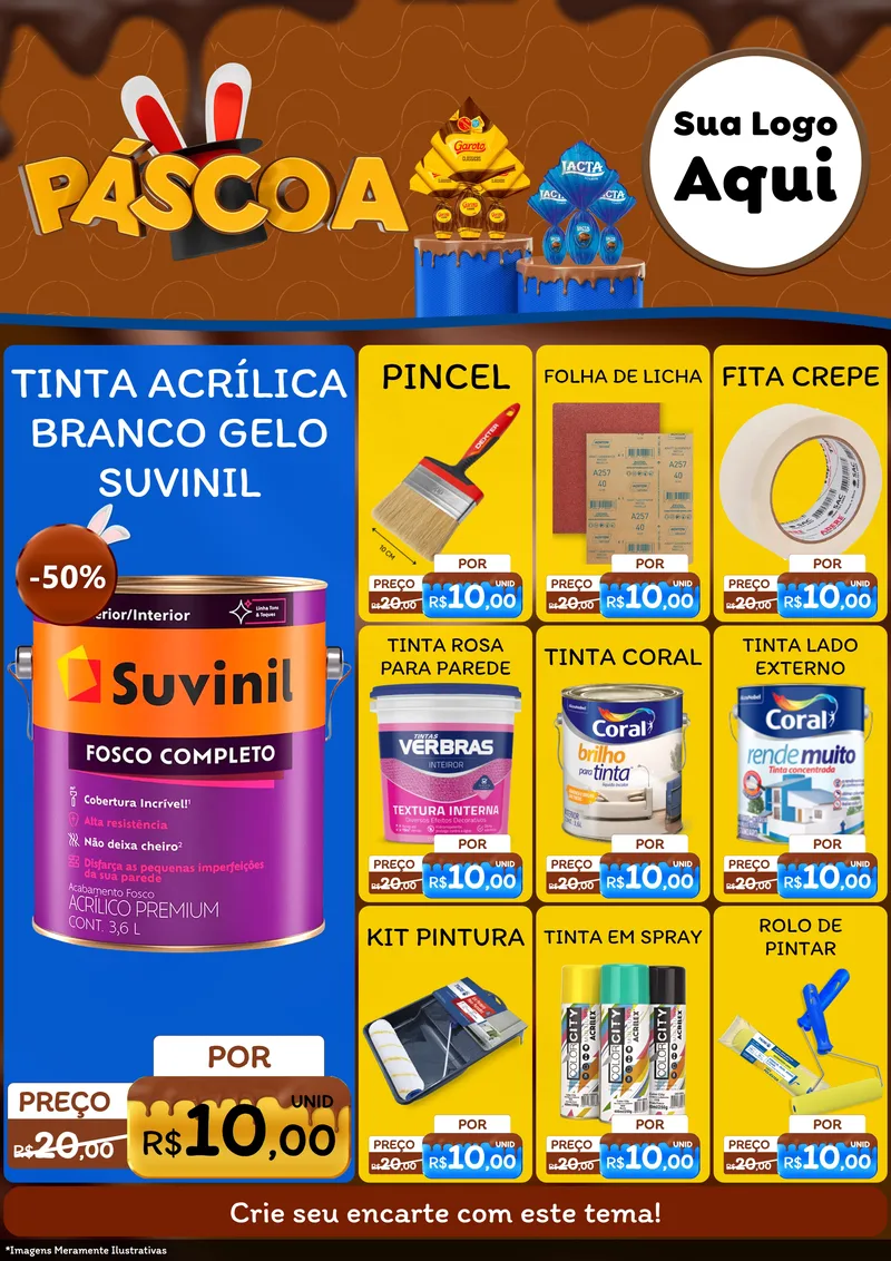 Modelo de Encarte para Encarte A4 Vertical com o tema Páscoa para Tintas e Ferramentas