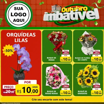 Modelo de Rede Social para Feed Facebook com o tema Outubro Imbatível para Floricultura e jardim