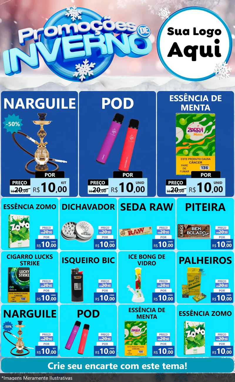 Modelo de Encarte para Encarte Grande com o tema Promoções de Inverno para Tabacaria
