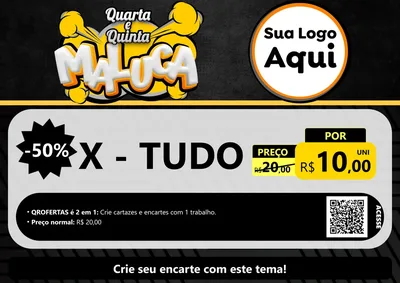 Modelo de Cartaz para Cartaz A4 Horizontal com o tema Quarta e Quinta Maluca para Hamburgueria