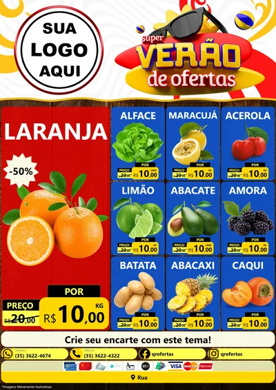 Modelo de Encarte para Encarte A4 Vertical com o tema Super Verão de Ofertas para Hortifrúti