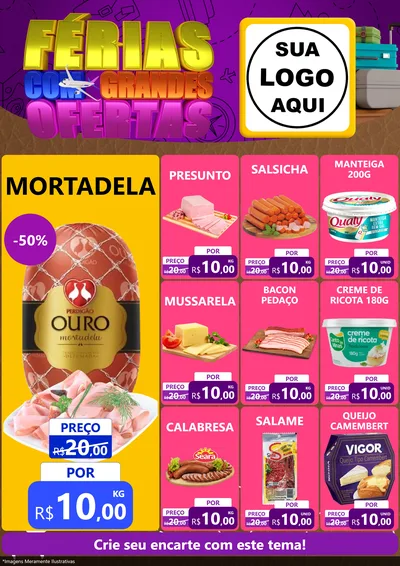 Modelo de Encarte para Encarte A4 Vertical com o tema Férias com Grandes Ofertas para Frios e Laticínios