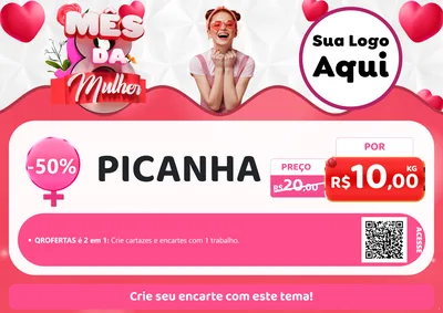 Modelo de Cartaz para Cartaz A4 Horizontal com o tema Mês da Mulher para Açougue
