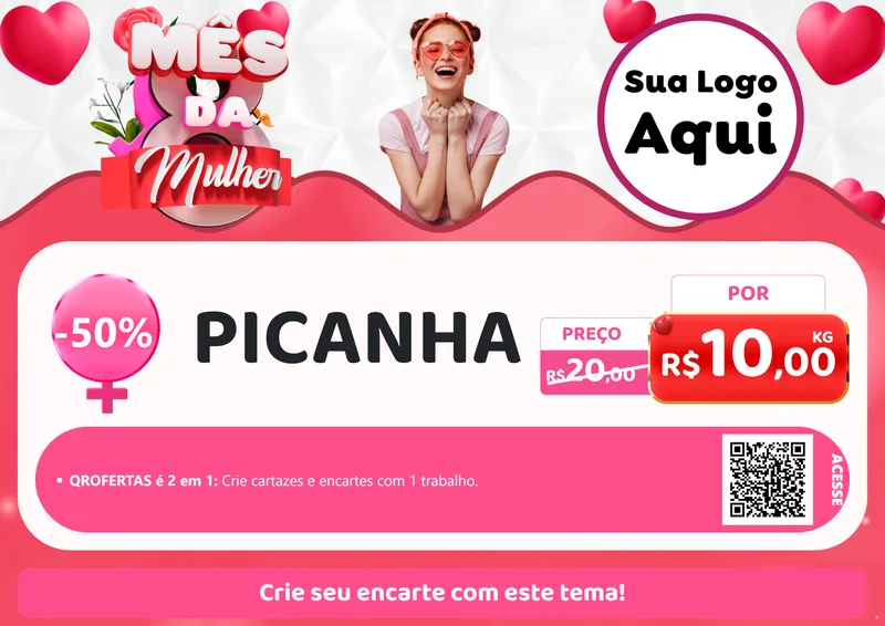 Modelo de Cartaz para Cartaz A4 Horizontal com o tema Mês da Mulher para Açougue
