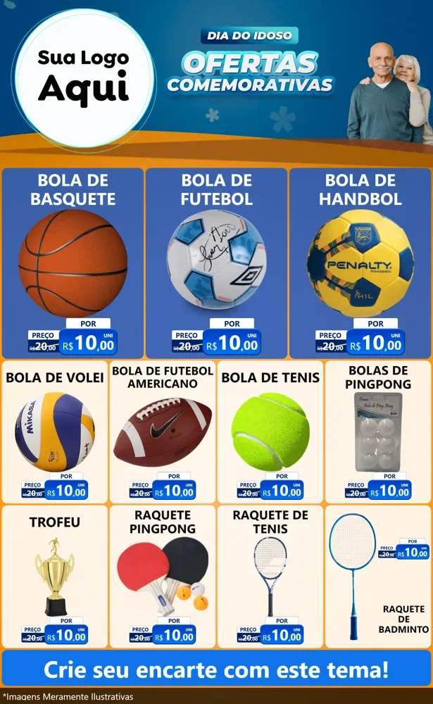 Modelo de Encarte para Encarte Grande com o tema Dia do Idoso para Artigos Esportivos
