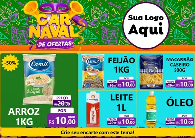 Modelo de Encarte para Encarte A4 Horizontal com o tema Carnaval de Ofertas para Supermercado