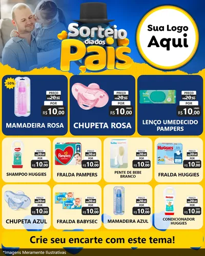 Modelo de Rede Social para Feed Instagram com o tema Sorteio Dia Dos Pais para Bebês